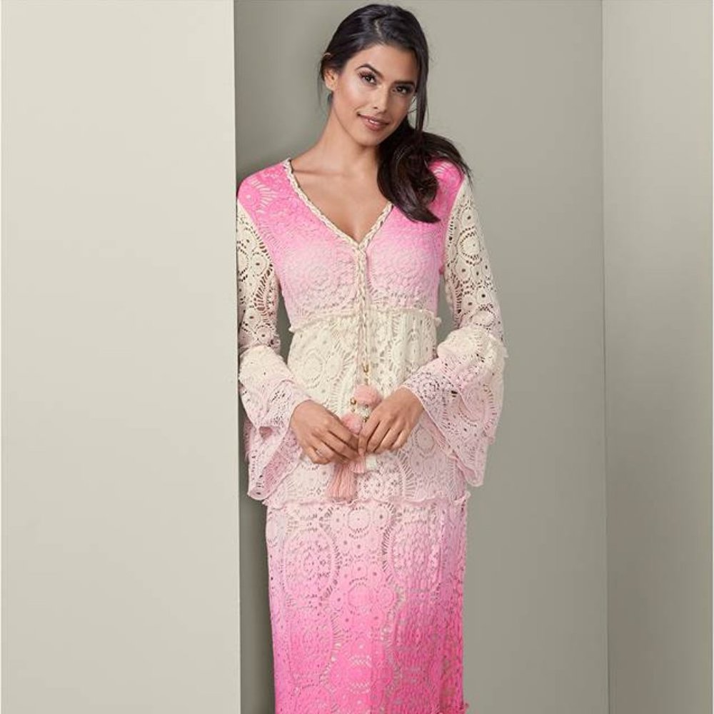 Pink Lace Ombre Maxi Dress by Venus, Size Small